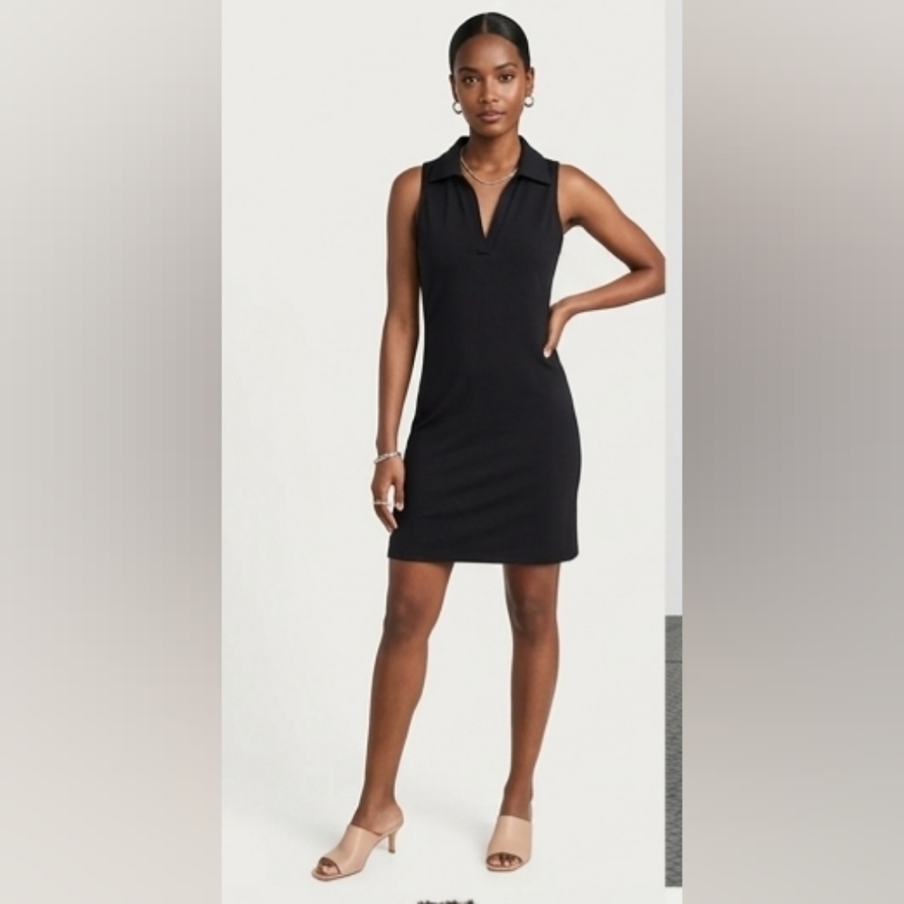 Black Babaton V-Neck Midi Dress Double Layered Size Large Excellent Condition